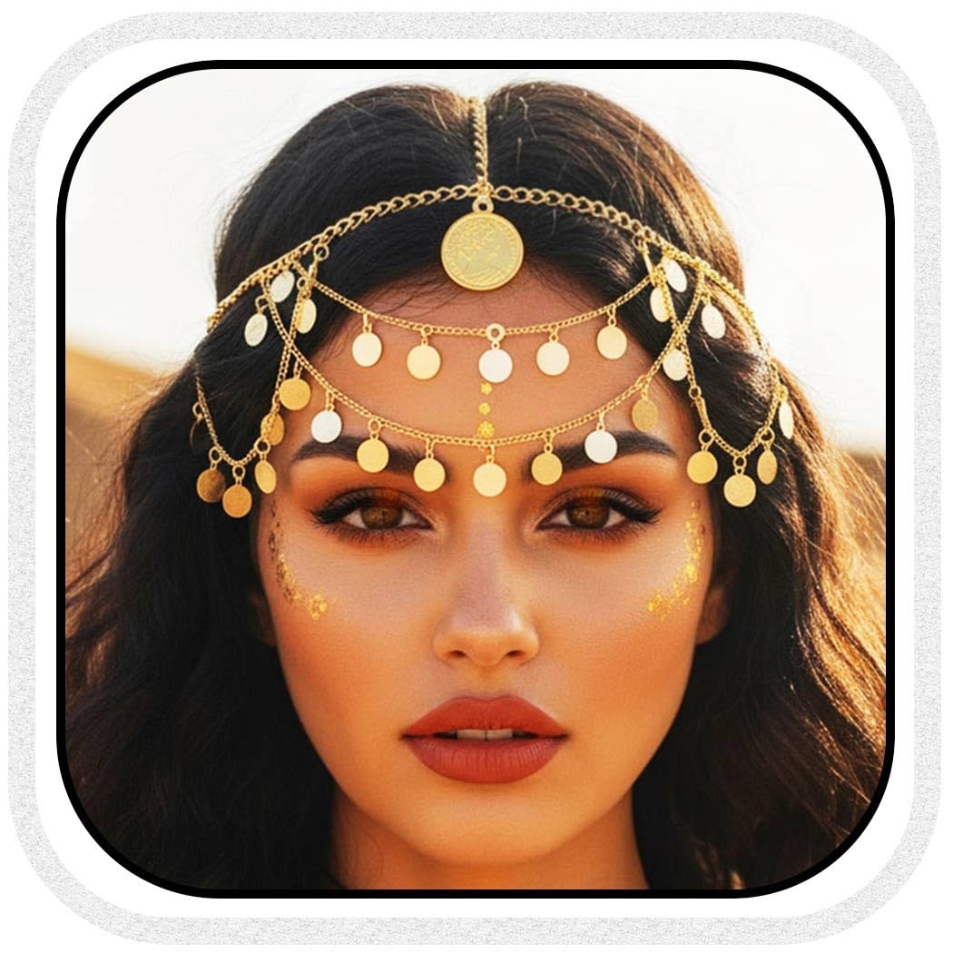 Aukmla Coin Head Chain Jewelry Sequin Gold 1 Count (Pack of 1),