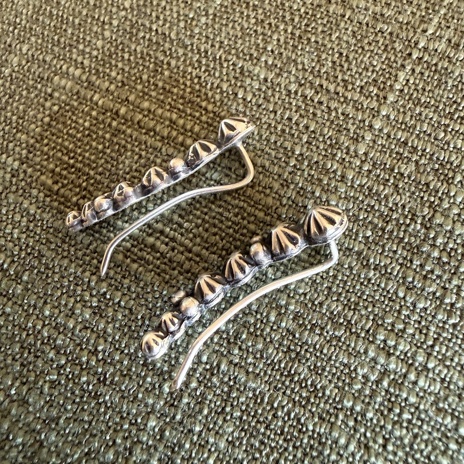 Willis Wears Sterling Textured Climber Earrings, Stamped & Signed.