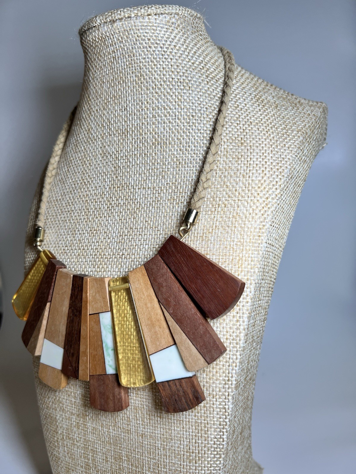 Noonday collection del rey wood tiles lucite boho 2017 bib style necklace