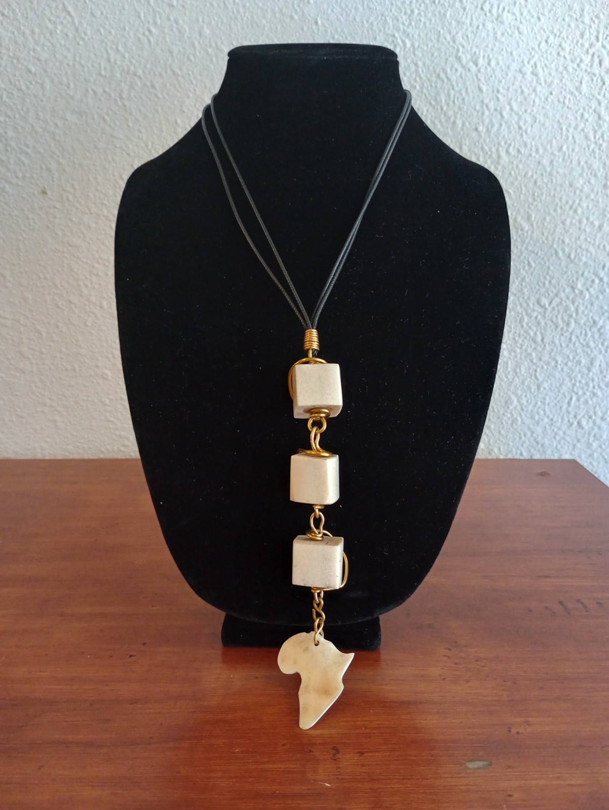 Leather Pendant Necklace Made With Bone square And Map Of African