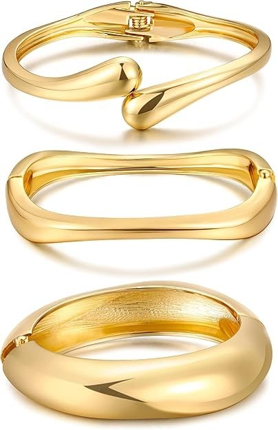 NEW Chunky 14k Gold-Plated Bangle Set – Trendy Stackable Statement Cuff Jewelry