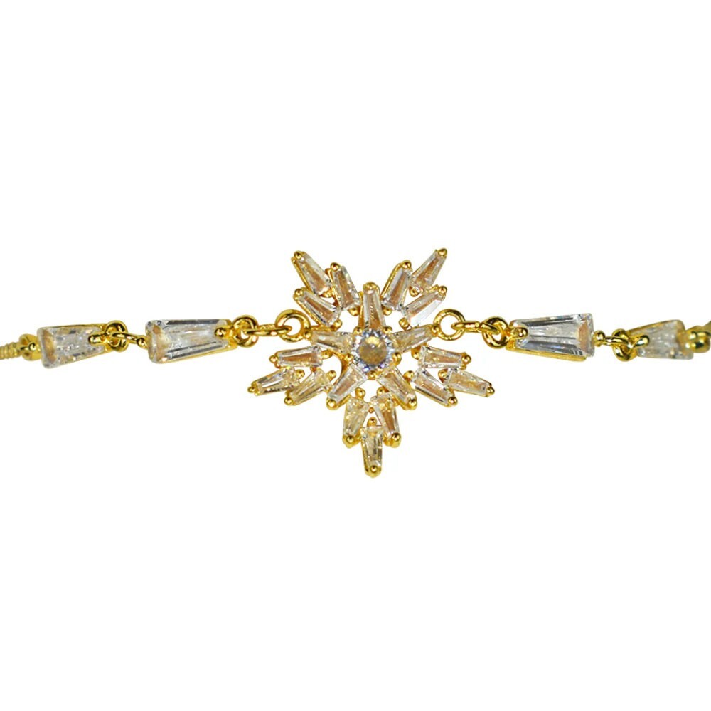 KIRKS FOLLY Crystal Ice Snowflake CZ Pull Bracelet goldtone