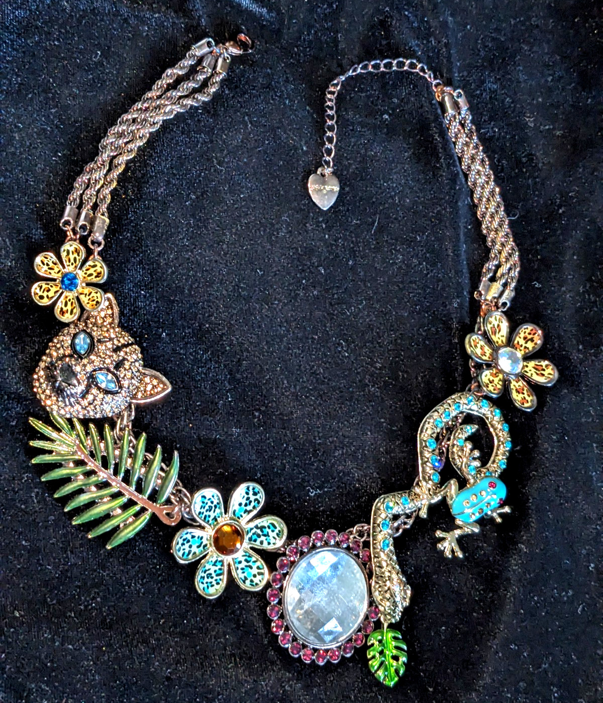 Betsey Johnson Jungle Fever Necklace Panther Snake Frog Flowers