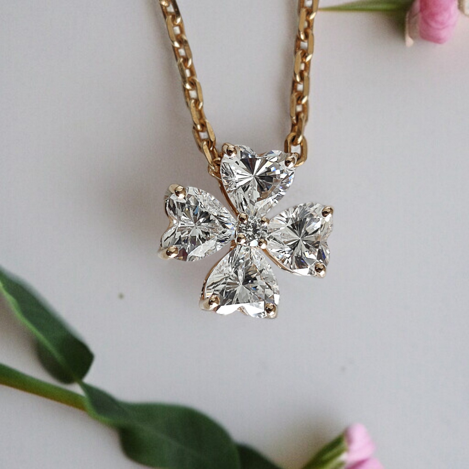 Heart Cut CZ Diamond Simulant Pendant Yellow Silver handmade jewelry Necklace