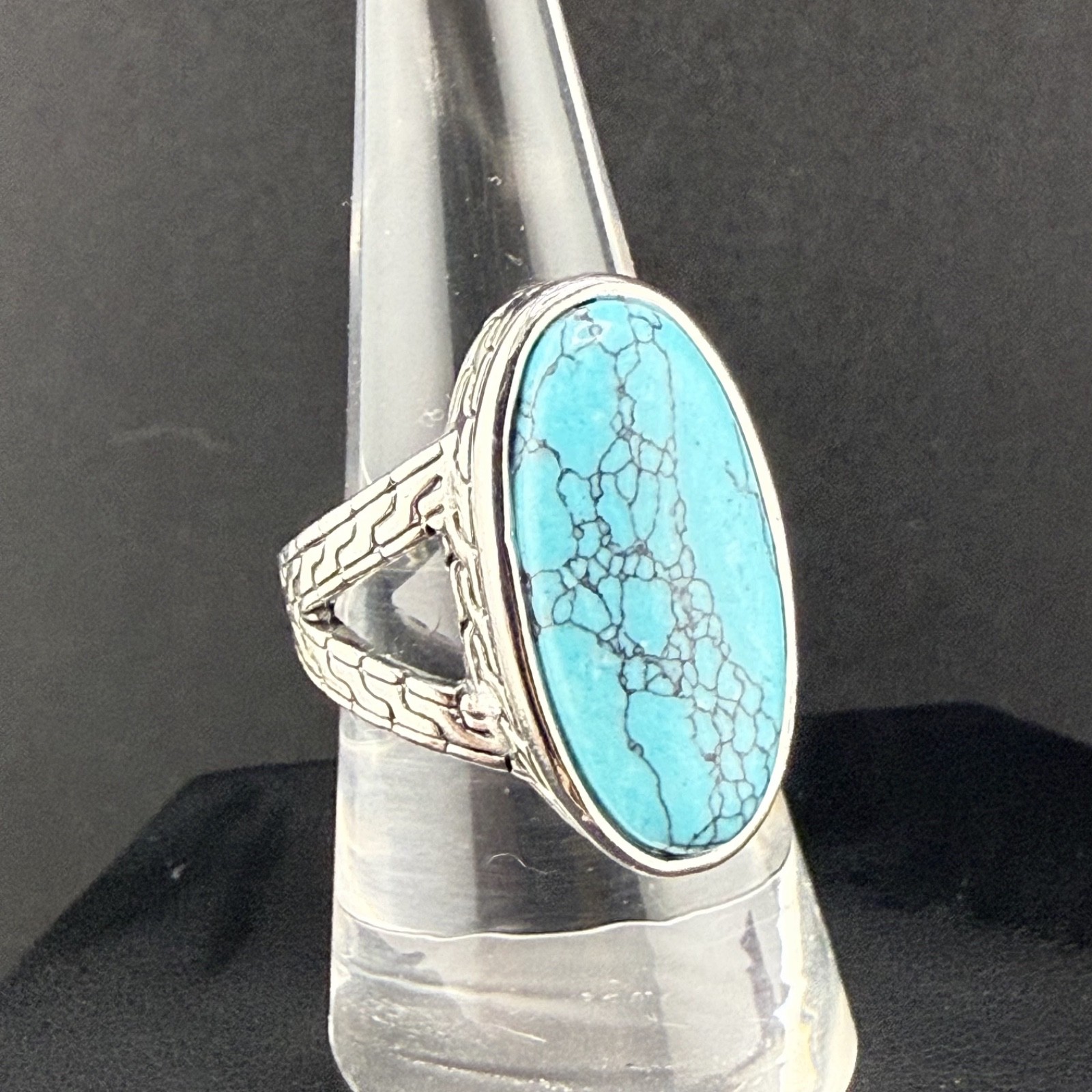 Blue Cocktail Ring Silver Tone 7.25