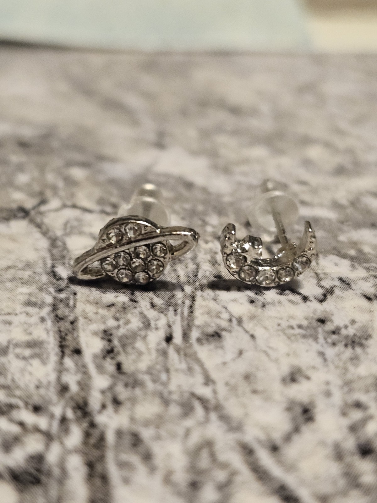 Sterling Silver Plated Moon & Planet Earring Studs