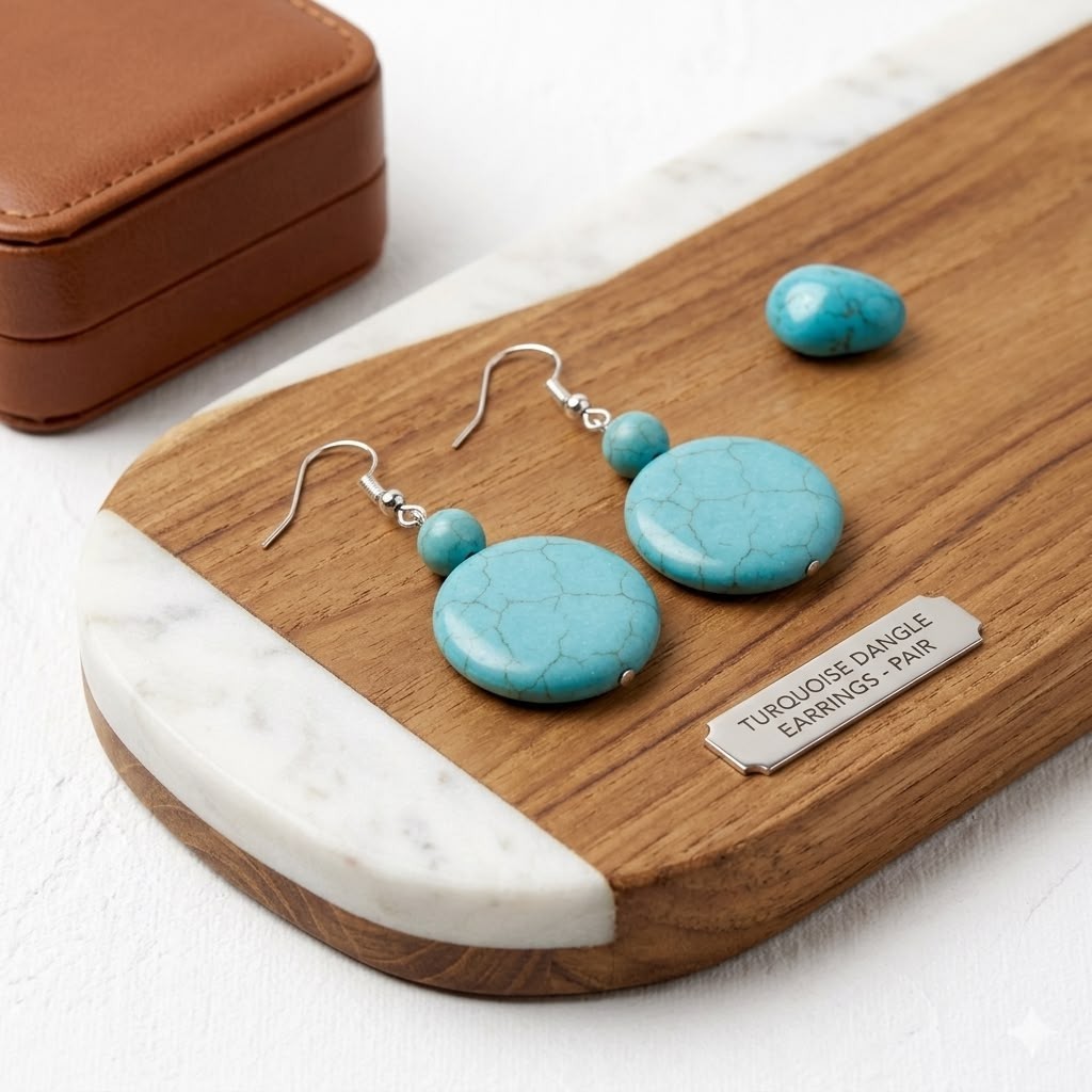 Women’s turquoise hoop earrings, stainless steel hooks synthetic stone, bohemian