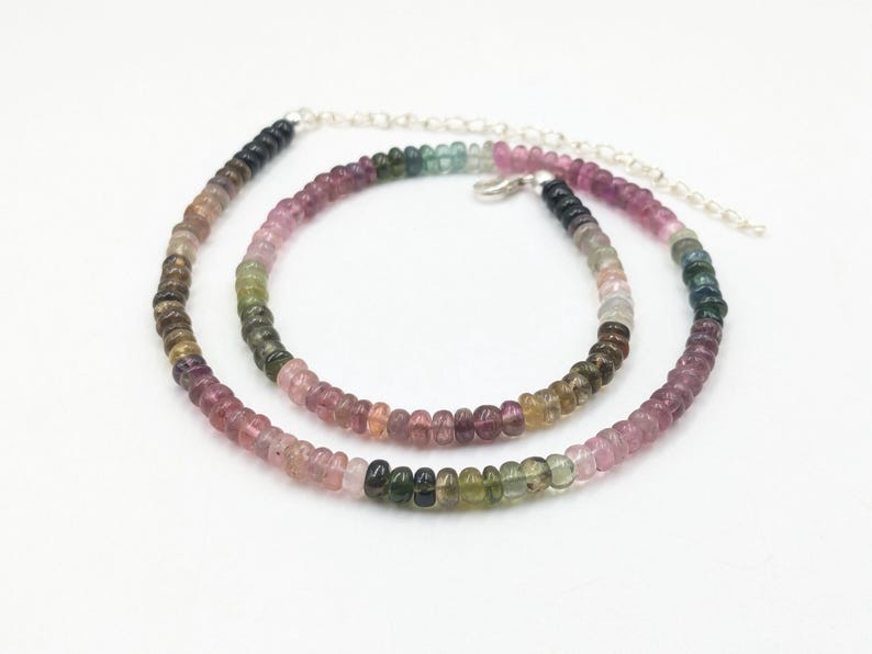 Multi Tourmaline Smooth Rondelle Gemstone Beads Self – Confidence Necklaces 32”