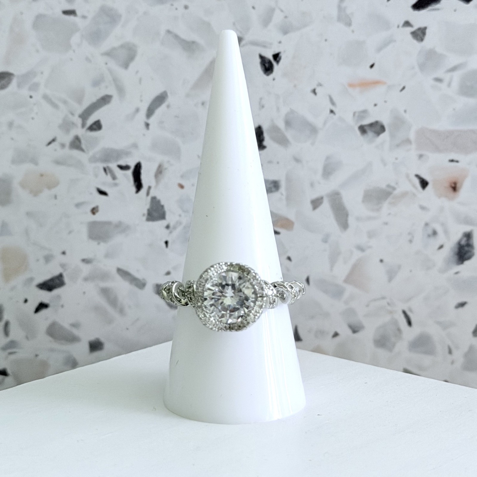 2.42 CT Round Cut 14k Gold & 925 Sterling Halo Chevron Twisted Women’s Ring