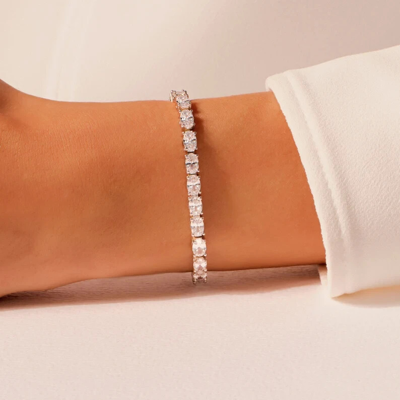 6.10 Ct Tennis Bracelet 14K Yellow Gold Plated Oval Cut Simulated Diamond Womens