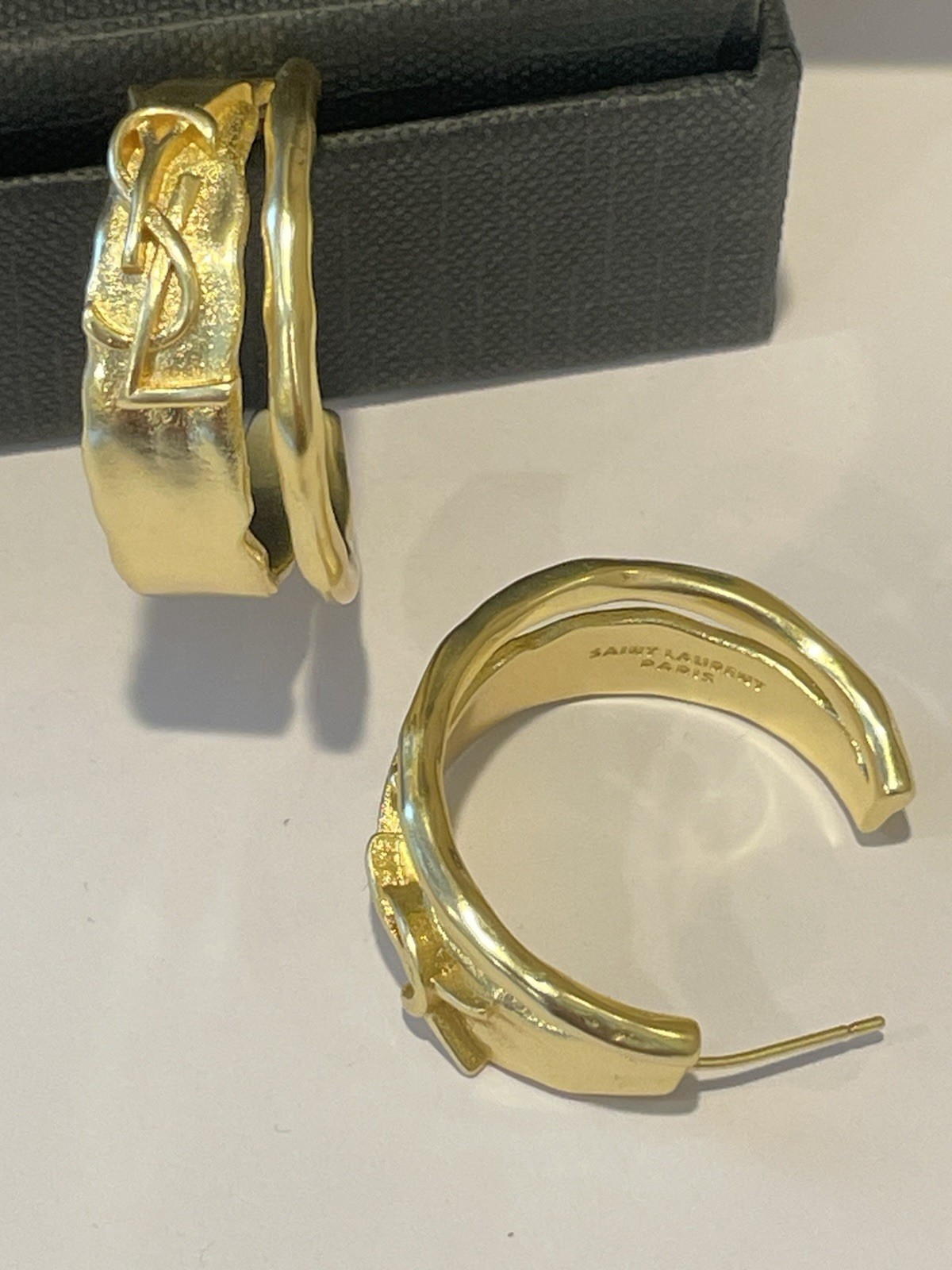 SAINT LAURENT Gold earrings with butterfly brooch
