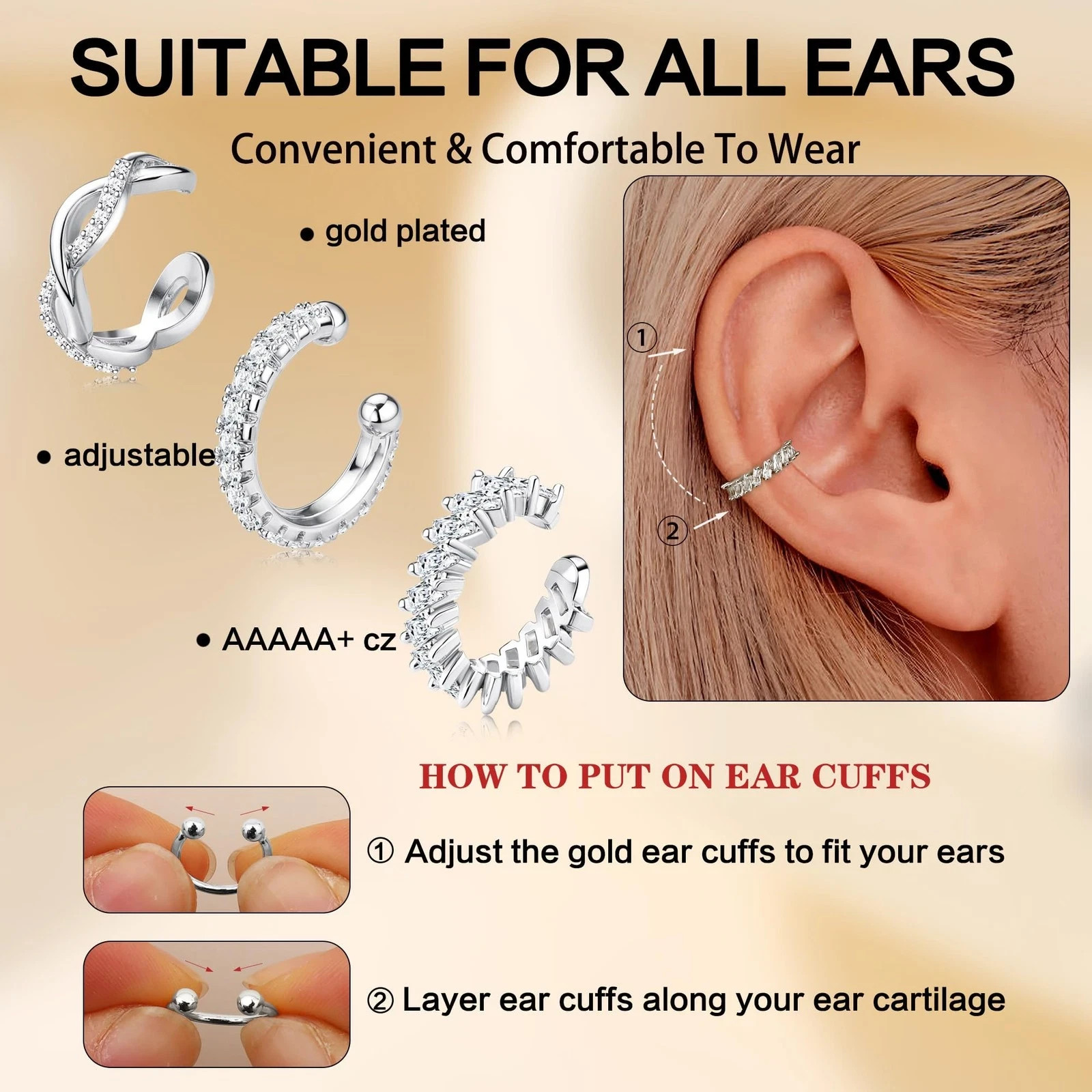 Dochais Ear Cuffs Non-Piercing Earrings for Women Cute Small Small, S1
