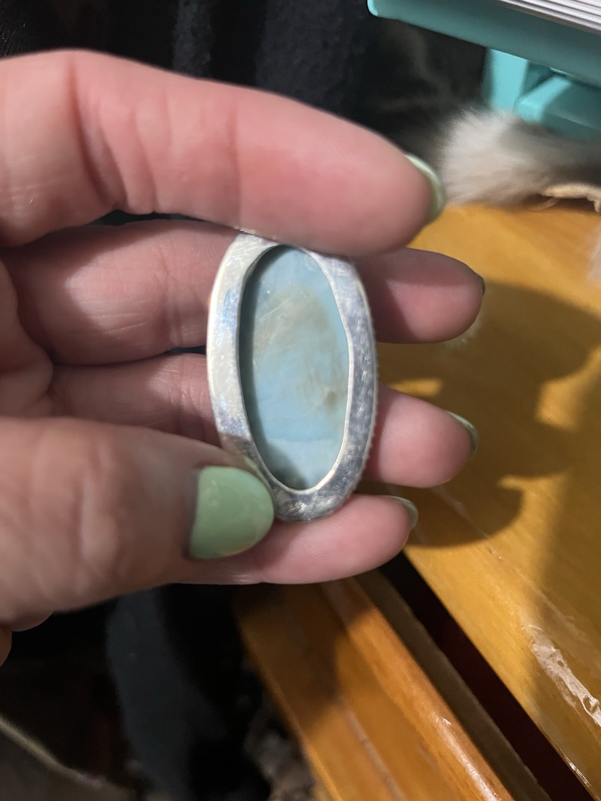Sterling Silver Oval Pendant Charm Blue Larimar/Pectolite Stone