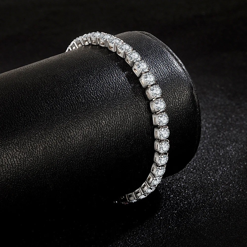 925 Sterling Silver Tennis Bracelet 4mm CZ Cubic Zirconia Women Adjustable 18cm