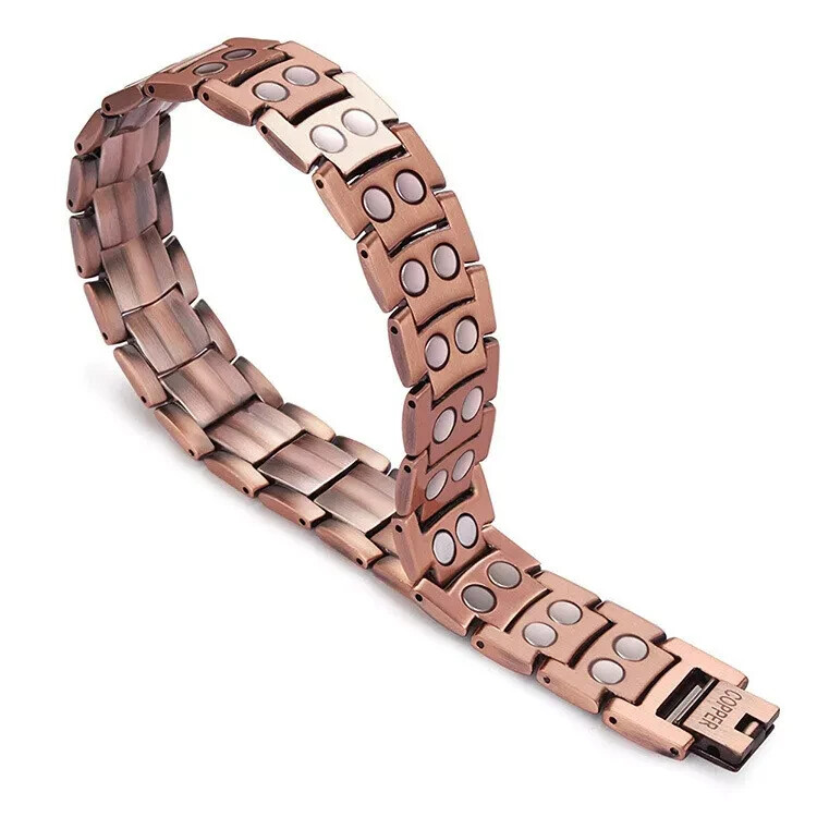 Men Copper Wide Double-Row Strong Magnetic Bracelet 99.9% Copper Bracelet 8″