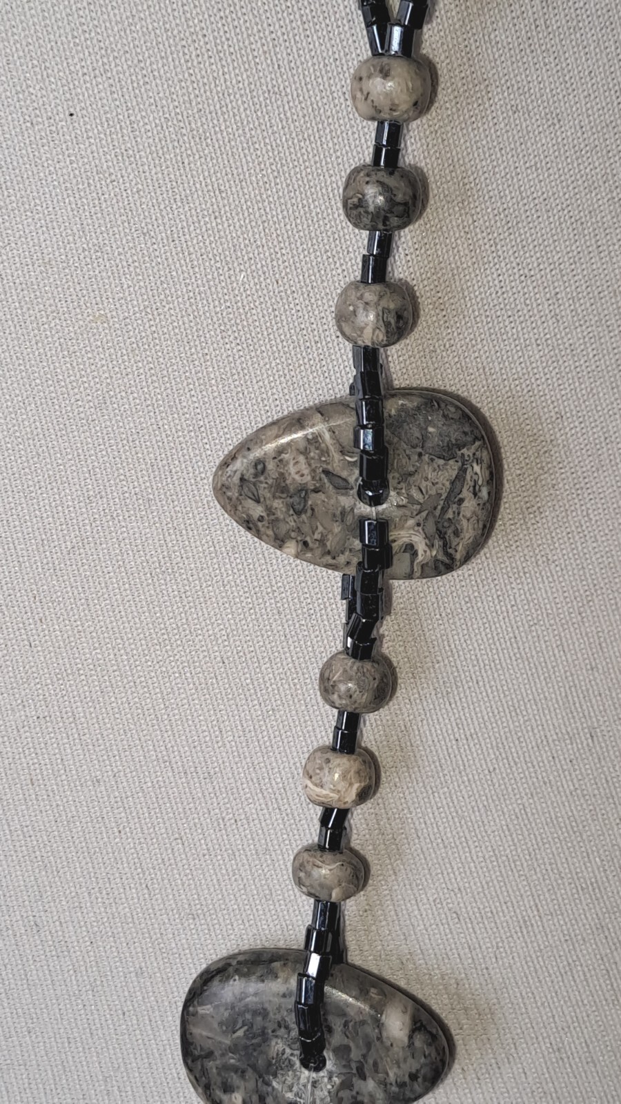 Healing VINTAGE Long Necklace Picasso Stone (Marble)/Seed Bead Lobster Clasp.