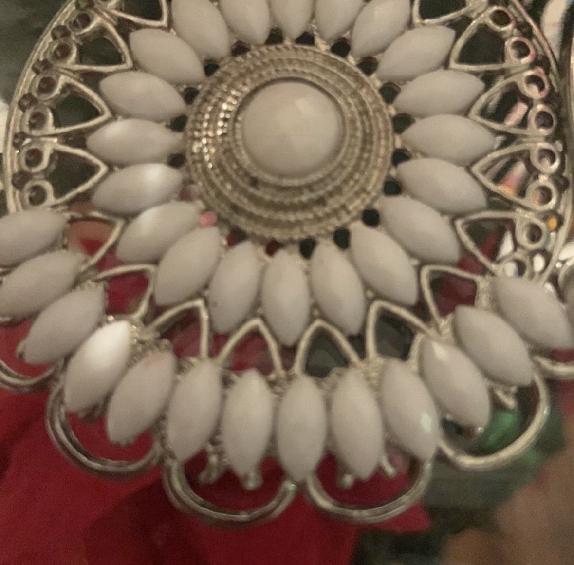 Silver Tone White Round Dangle Drop Earrings, Metal, No Stone, Hook, Lobe