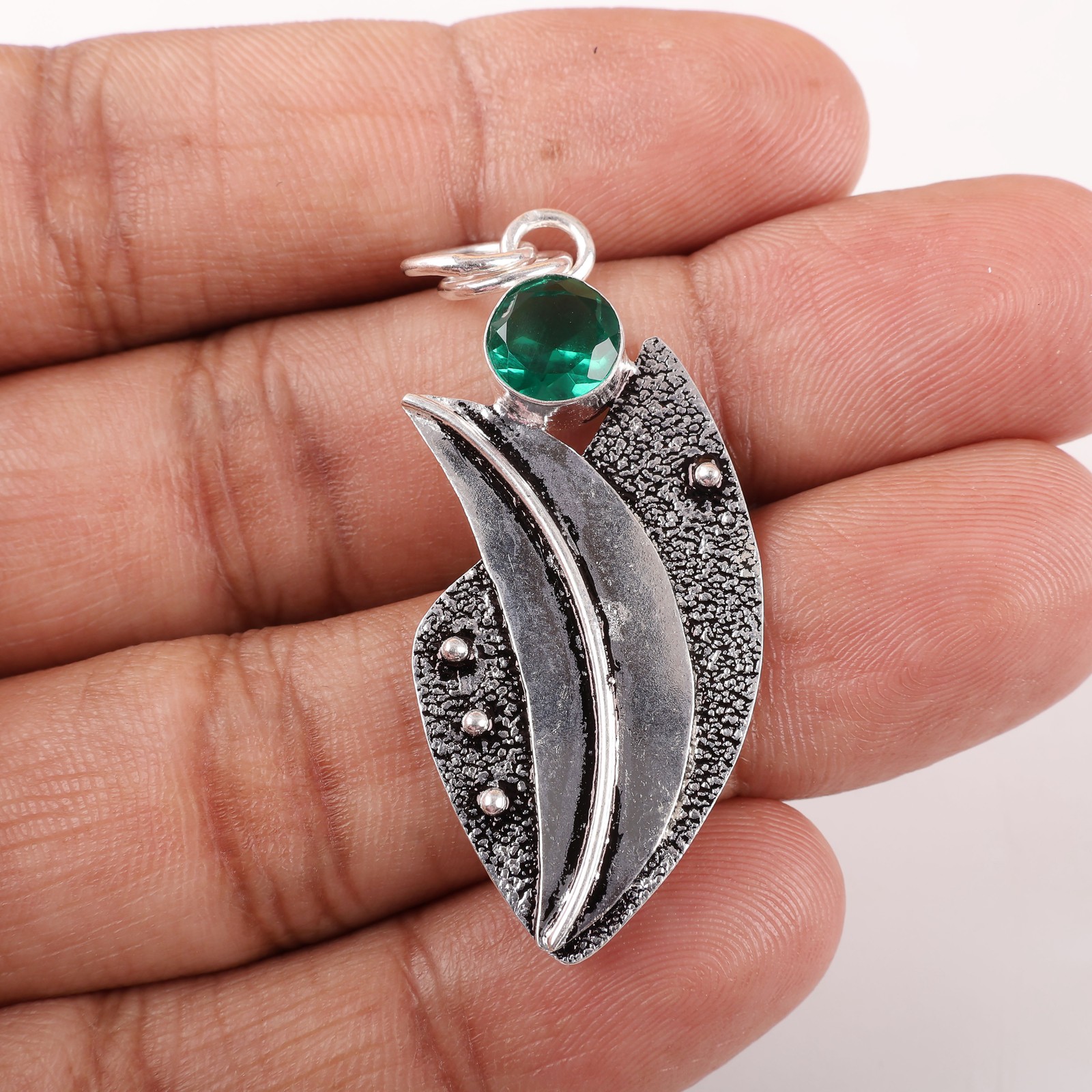Green Emerald Gemstone Sterling Silver Birthday Anniversary Wedding Boho Pendant