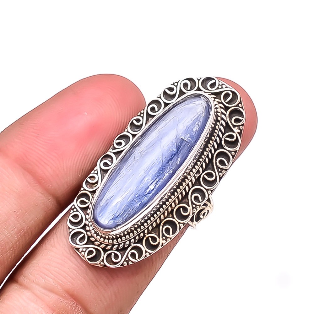 Kyanite – Nepal Gemstone 925 Sterling Silver Bali Ring S.8 R35