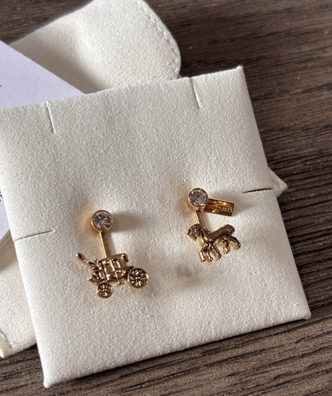 New Coach Gold Horse & Carriage Convertible Ear Jacket Earrings Set F77695 NWOT