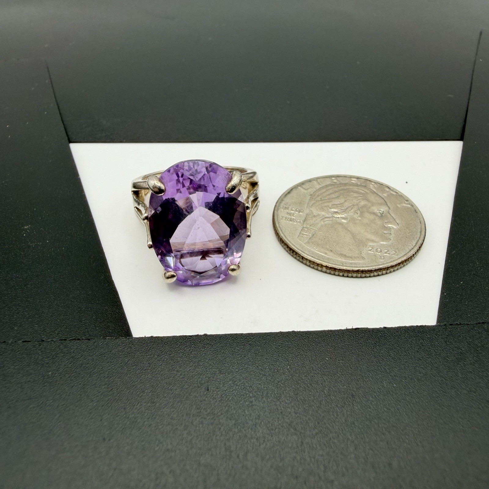 Vtg SETA Sterling Silver Approx 10ct 18x13x7mm Purple Amethyst Size 7 Ring 7.6g