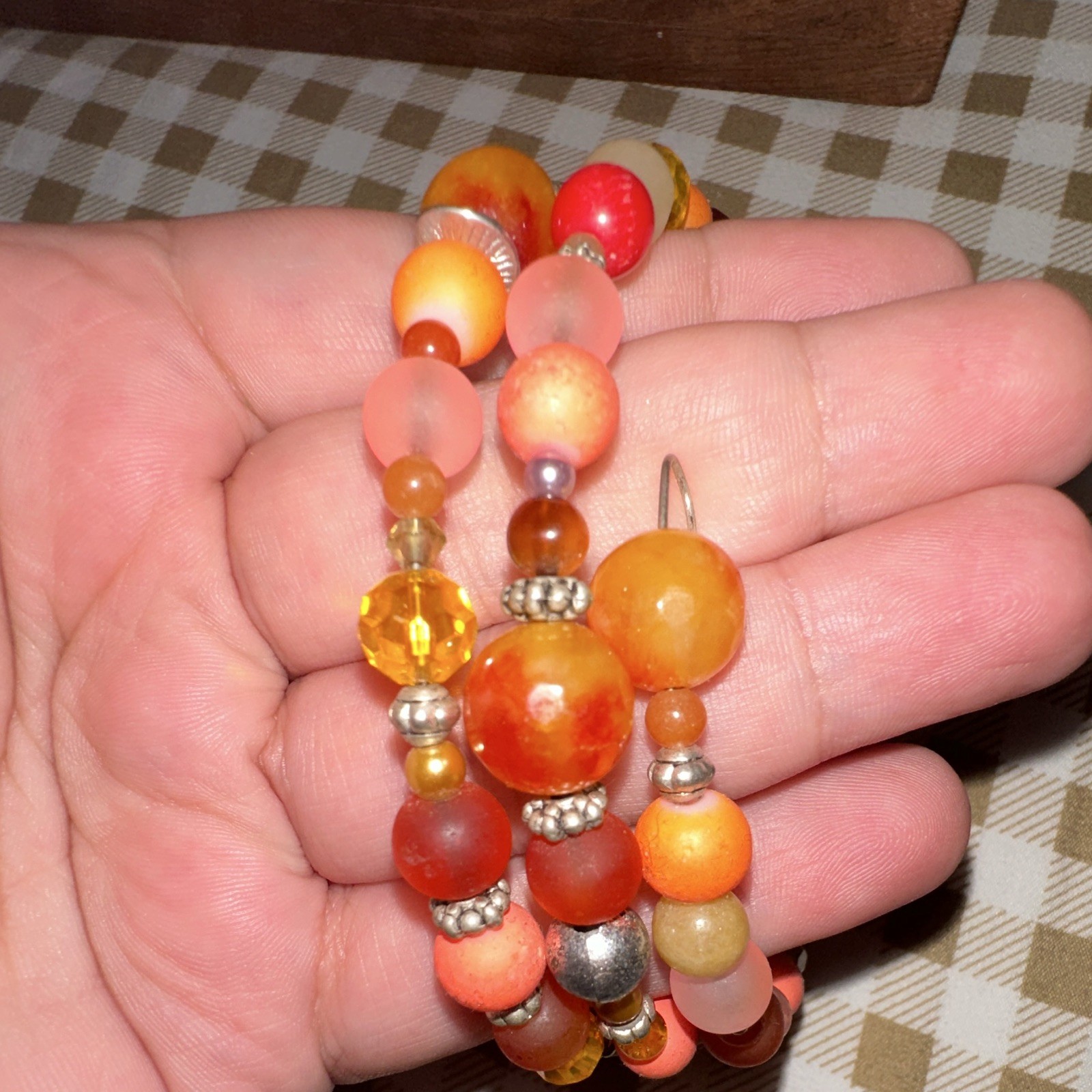 Multicolor Round Bead Beaded Charm Bracelet Lotus Dangle Lobster Clasp
