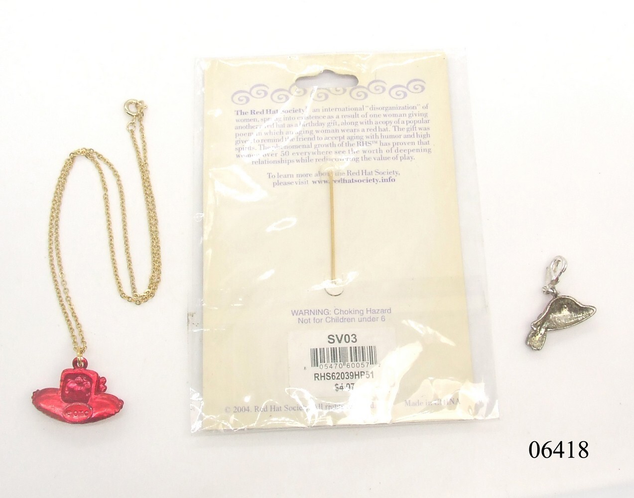 Lot 3 Red Hat Society Chain Necklace Lobster Clip Charm Chic Whimsy Hat Pin(New)