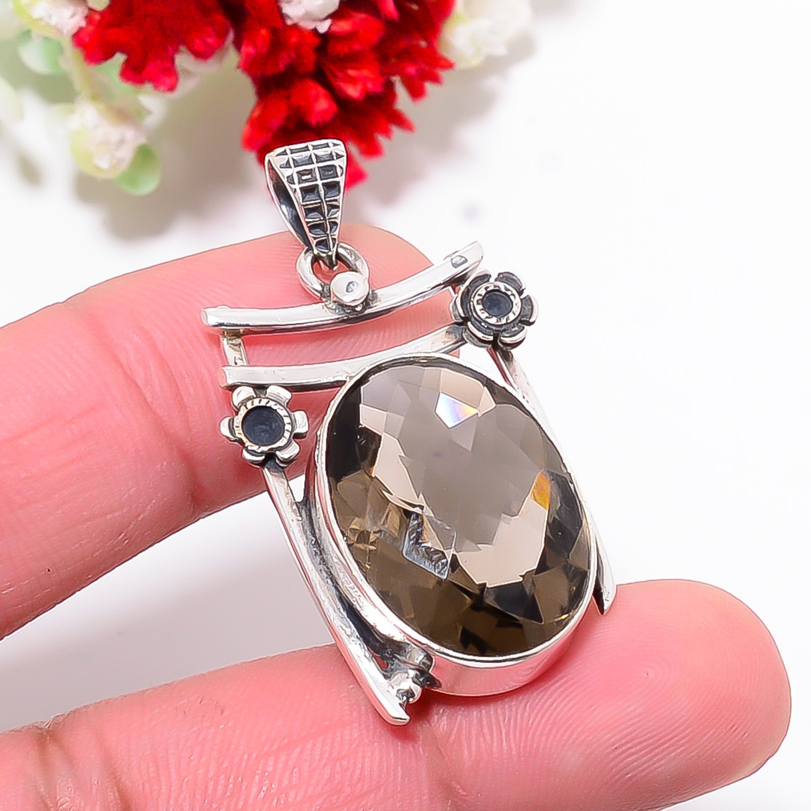 Smokey Designer Handmade 925 Sterling Silver Jewelry Pendant 1.5″ P1046611991