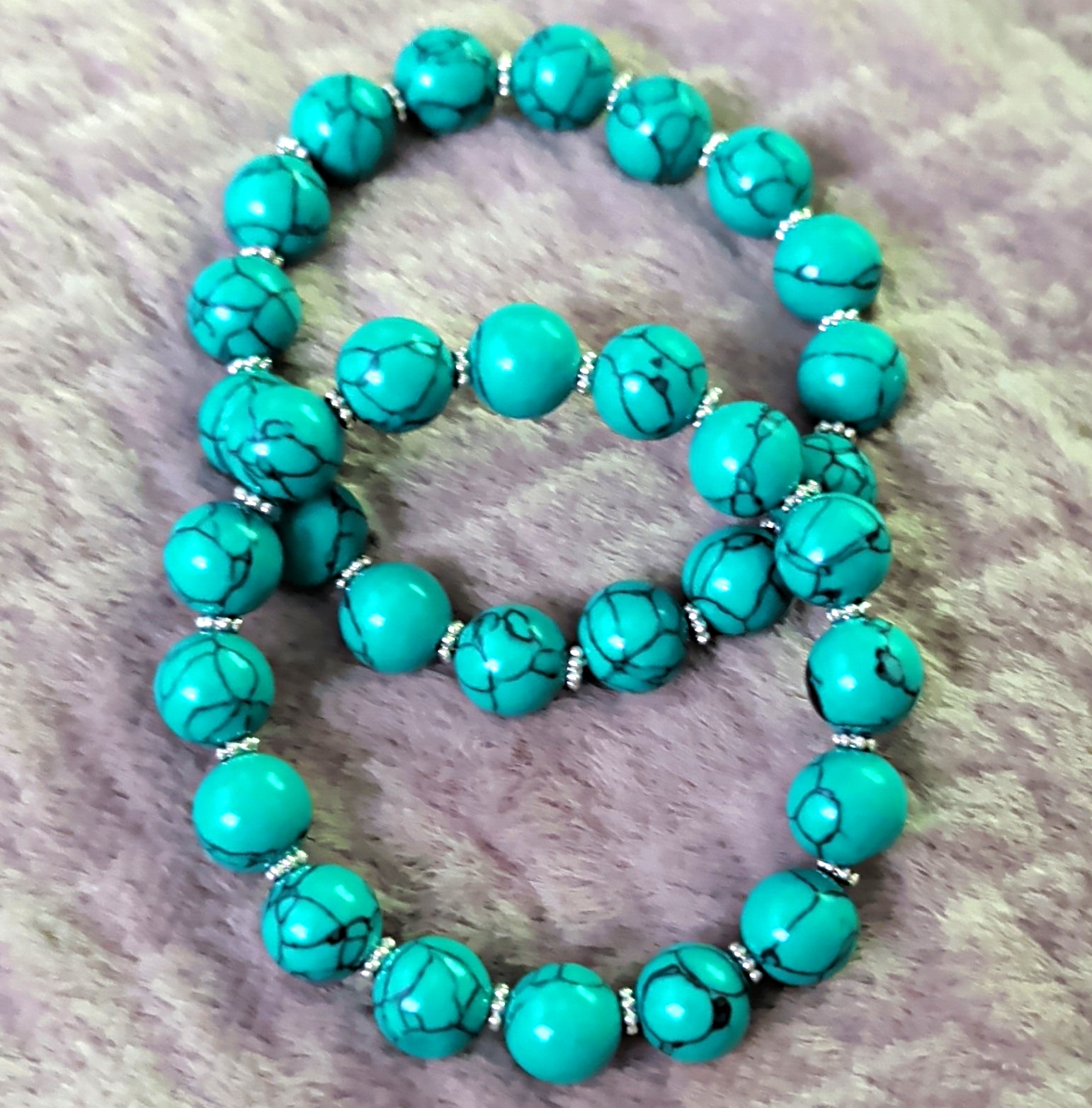 Turquoise Round Turquoise Stone Beaded Stretch Stackable Bracelet