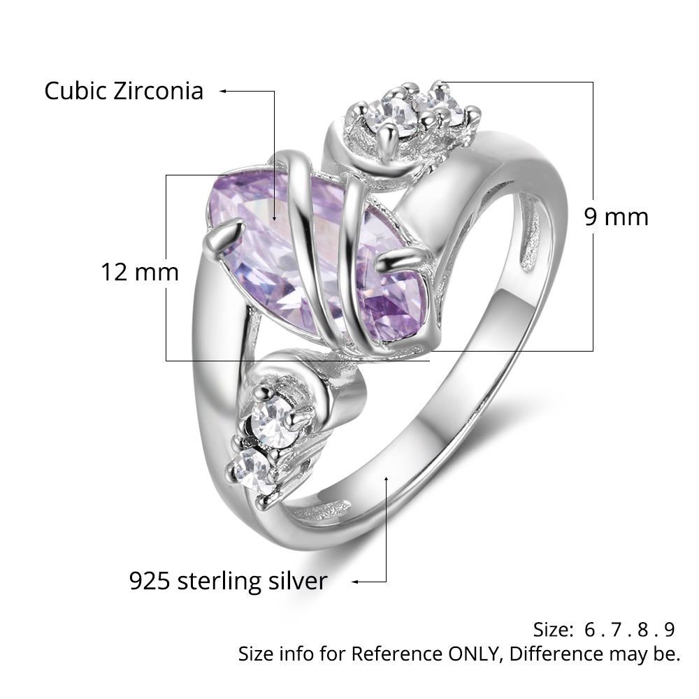 925 Sterling Silver Personalized Marquise Cut CZ Birthstone Engraved Swirl Ring