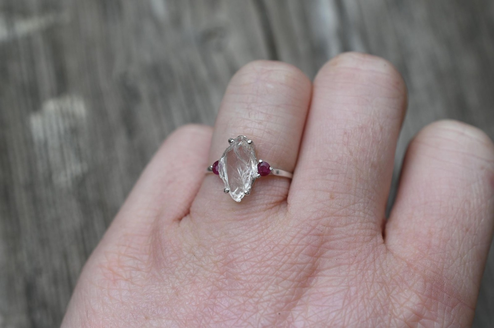 Engagement ring Ruby and Lake County diamond sterling silver size 3 4 5 6 7 8 9