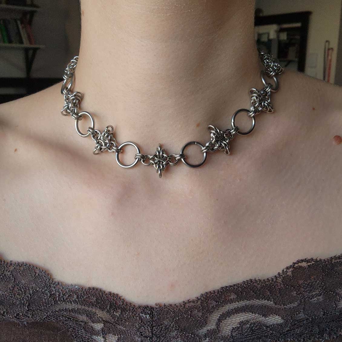 Goth chunky silver choker necklace with spikes