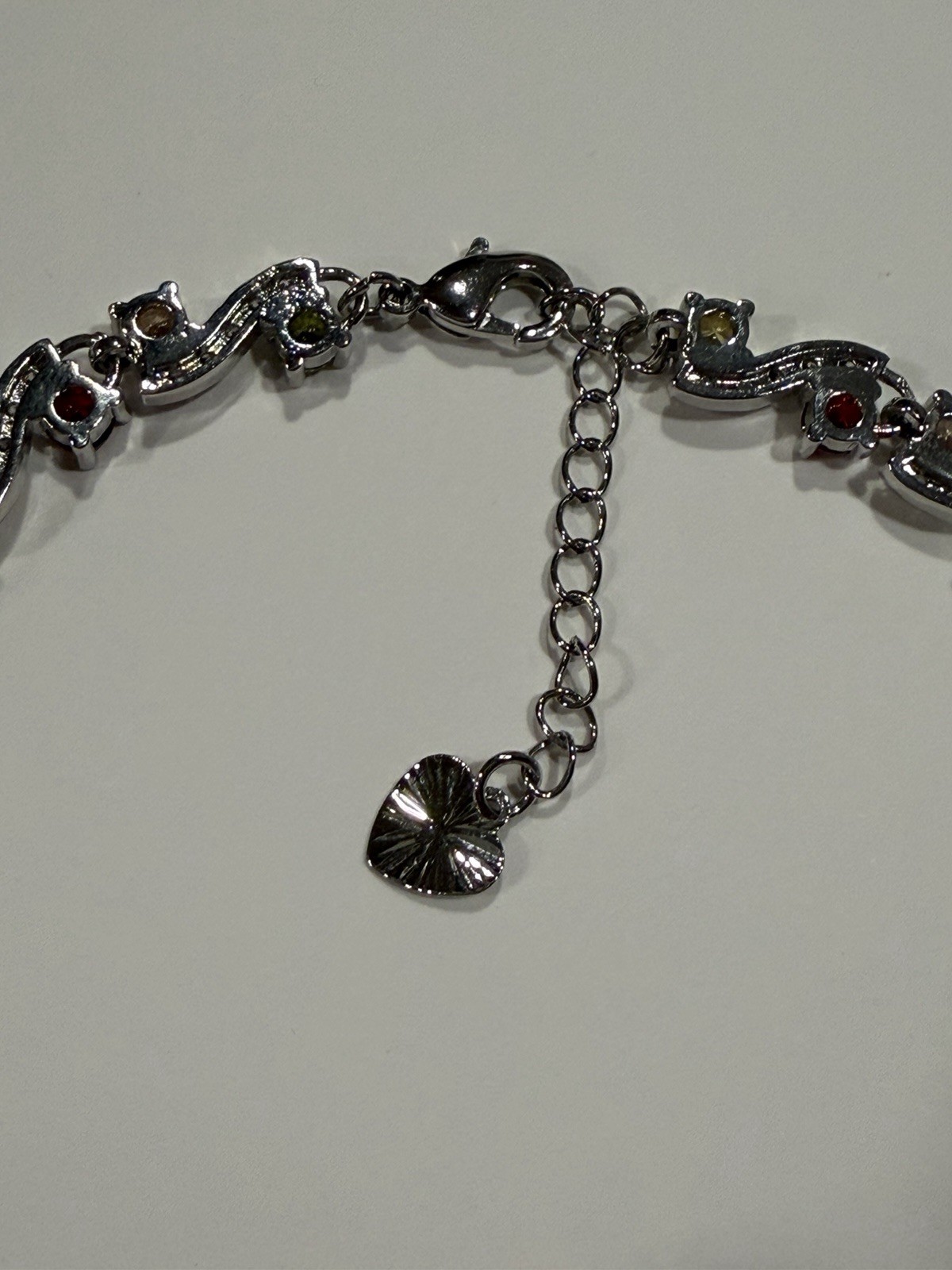 Multicolor Crystal CZ Tennis Necklace with Silver Tone Chain
