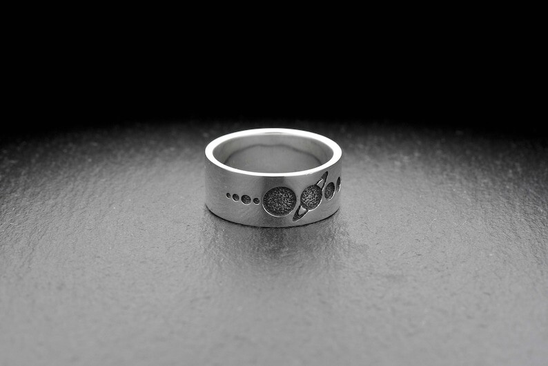 Sterling Silver Solar System Ring – Space Jewelry with Planets, Saturn Design