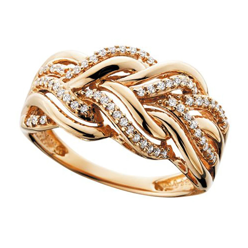 Cocktail Ring Wide Twist Gold Color Prong Setting Geometric Women Jewelry