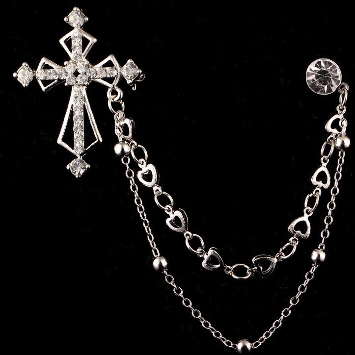 Retro Gold Silver Cross Crystal Collar Clip Blouse Pin Brooch Christmas Gift AD