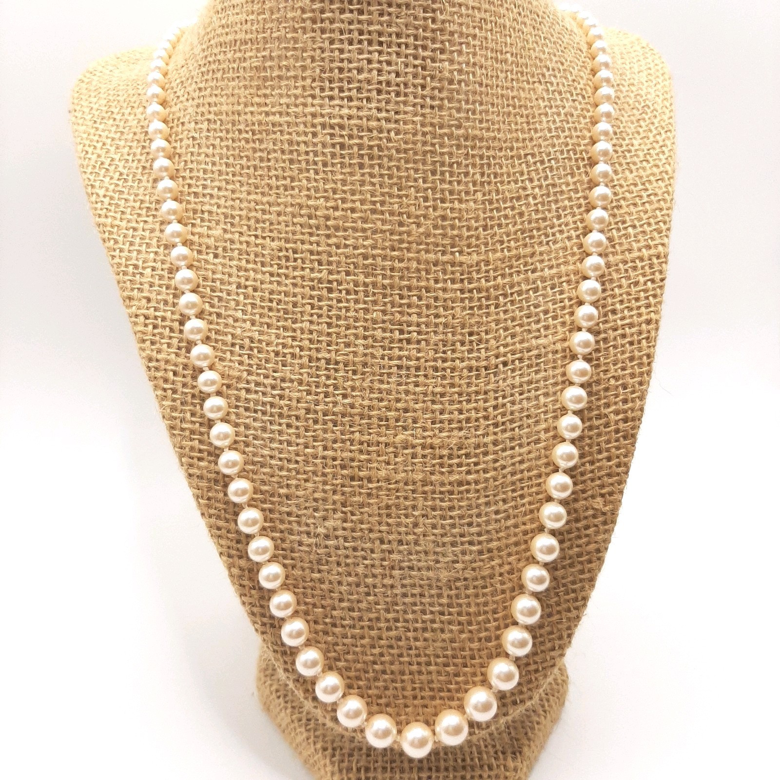 Monet Vintage Ivory Imitation Pearl Graduated Single Strand Necklace Signed 24″