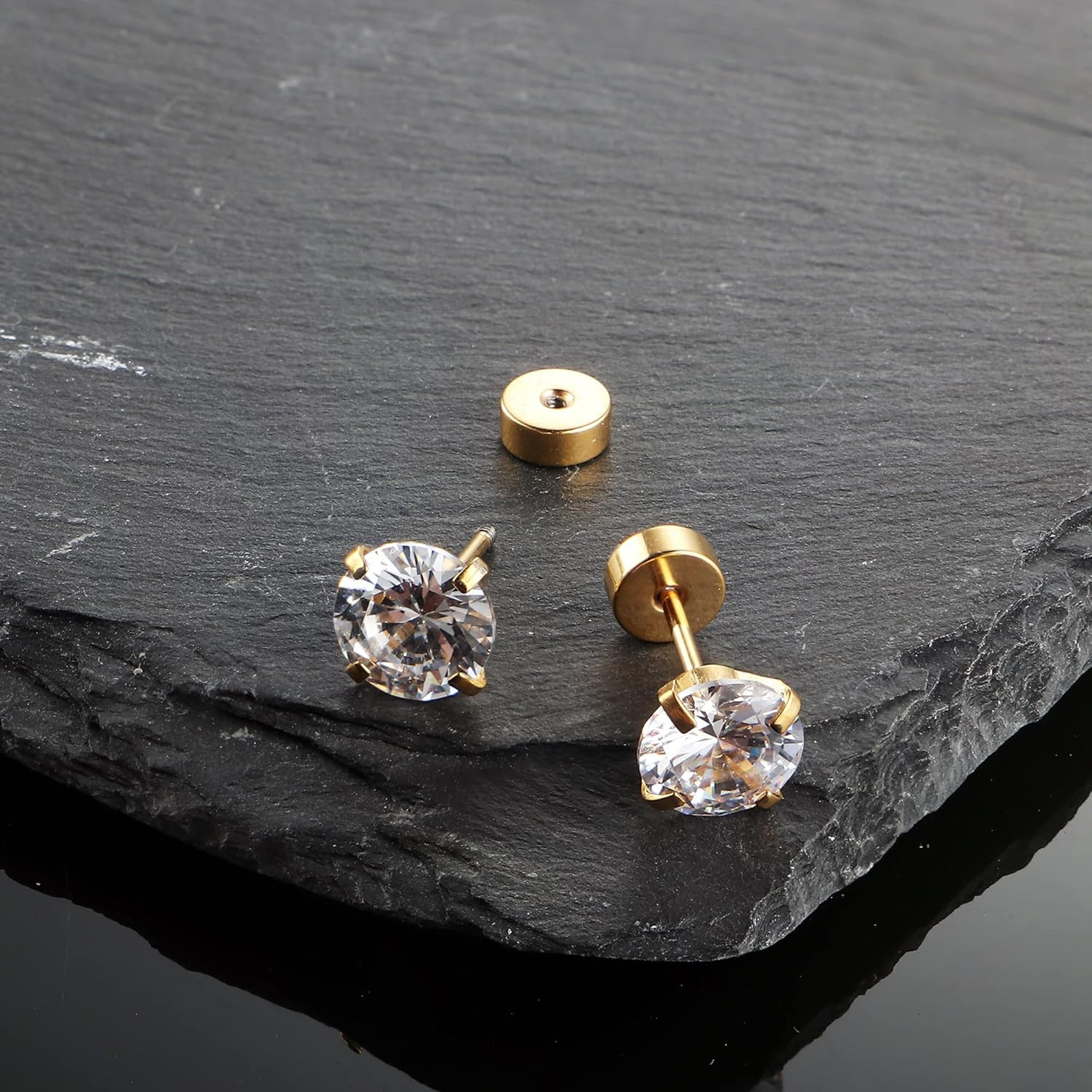 20G Hypoallergenic Flat Back Earrings for Women Men Silver 14K Gold Stainless St
