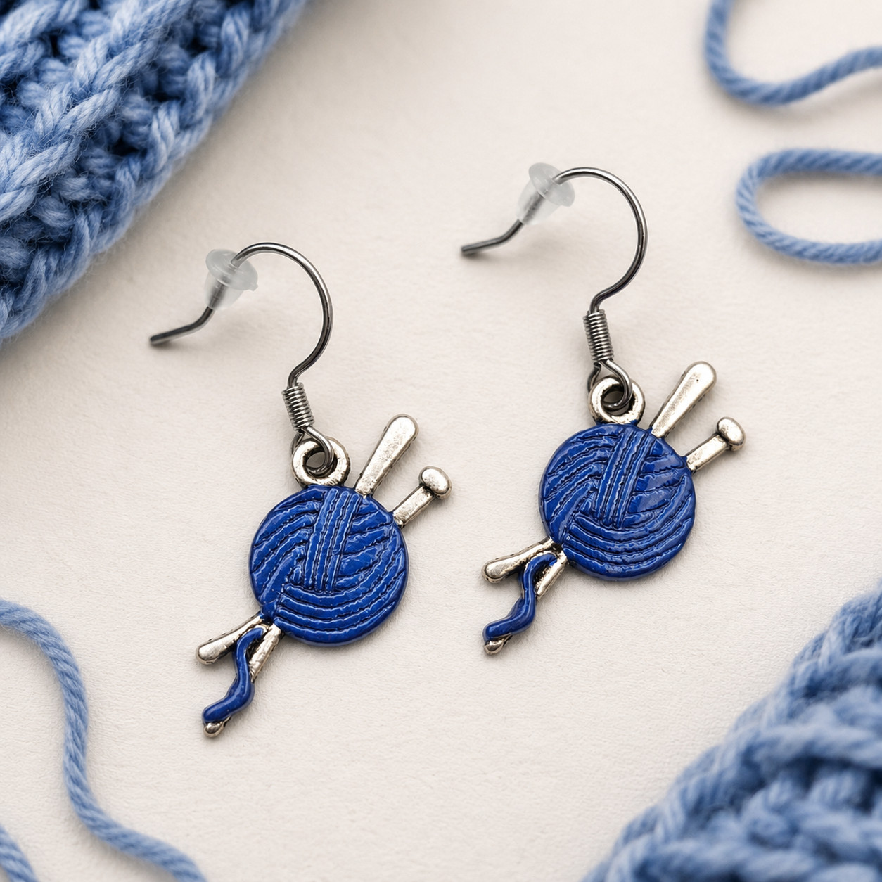 Blue Knitting Jewellery – Hand-Painted Tibetan Silver Charms, Choice of Findings