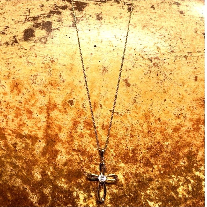 JCM Necklace w/ Cross Pendant Gold Plated over Stainless Steel with CZ
