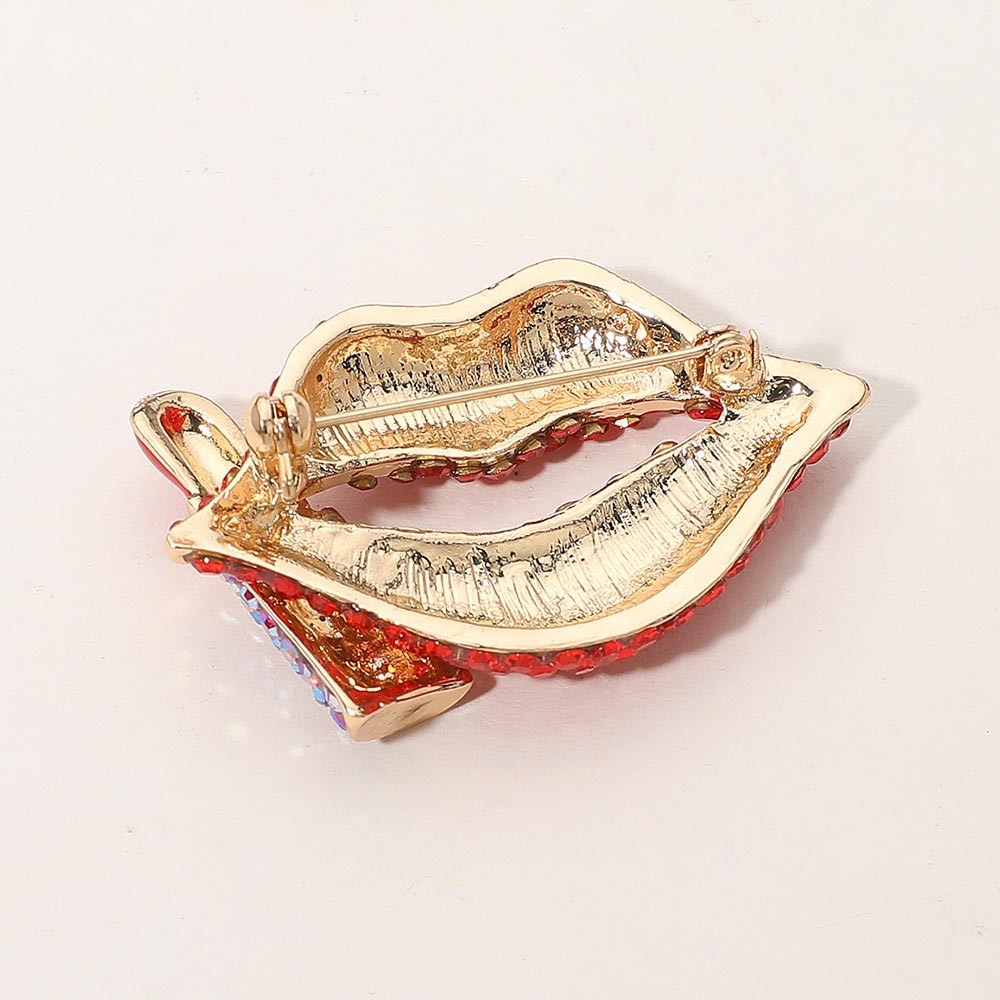 3PCS Rhinestone Lips Lipstick Brooch Pin Set Crystal Fashion Lapel Pin Gift Wome
