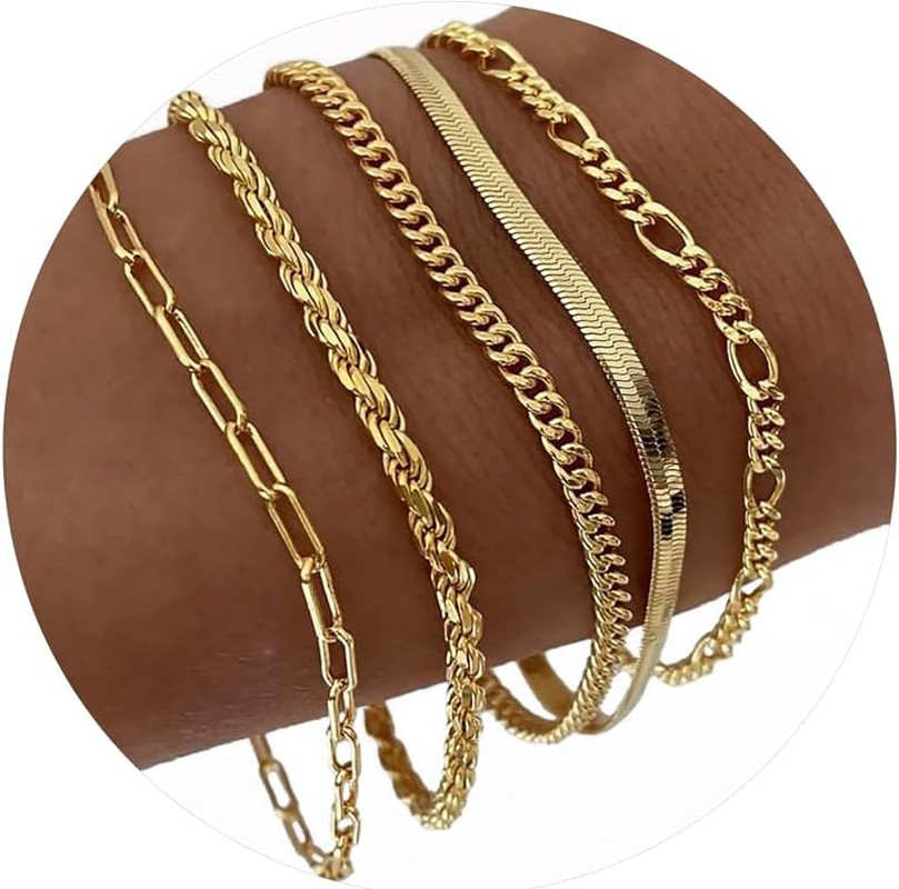 14K Gold Plated Bracelets for Women, Jewelry Sets Cute Tennis Beaded Bracelets C