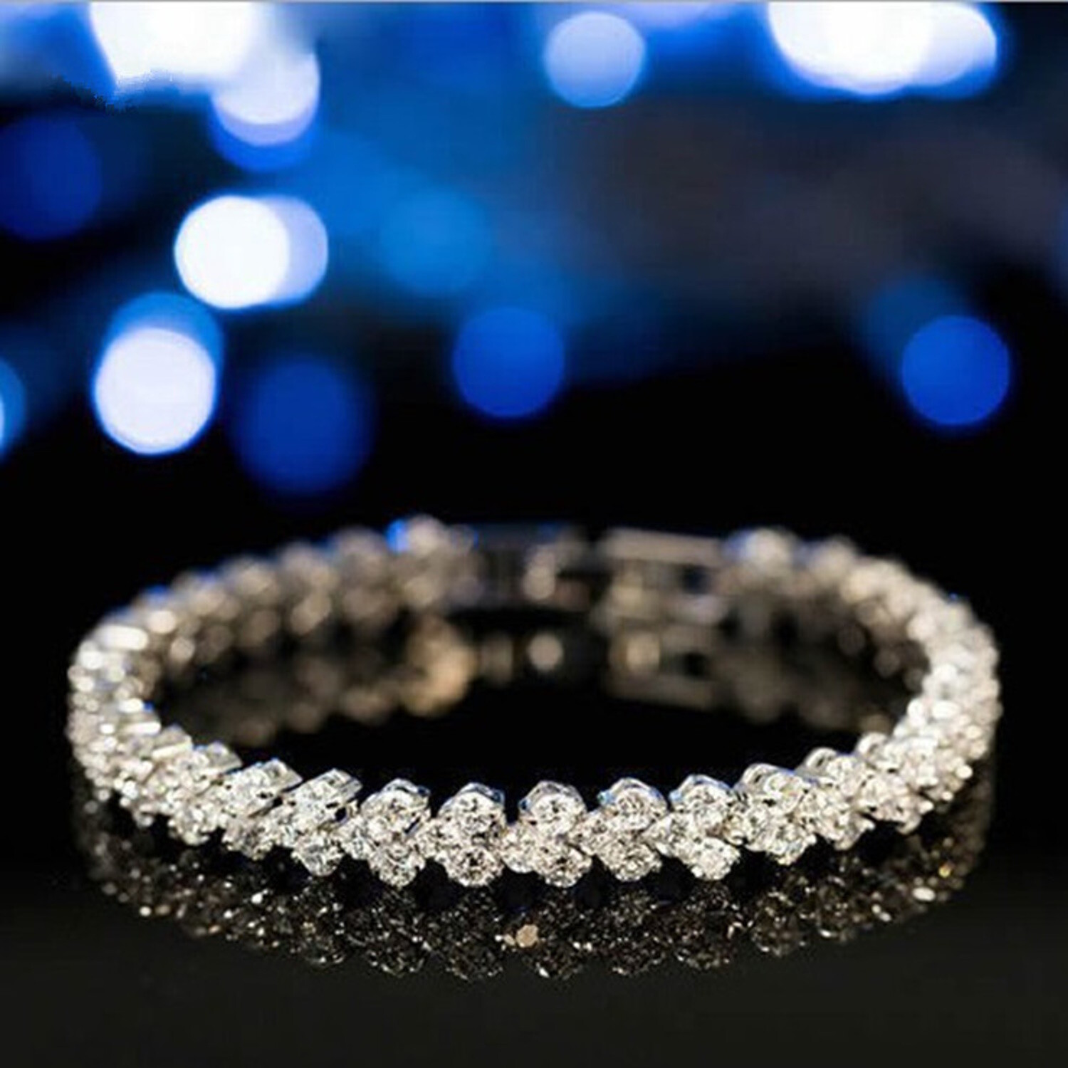 Sparkling Three Rhinestone Hearts Silver Gold Plated 6.5 Inch Fashion Bracelet