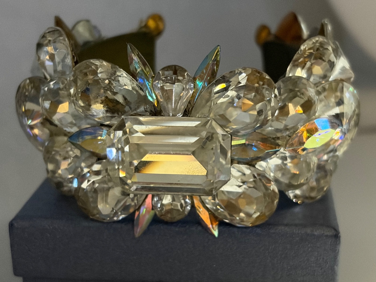 Massive Rhinestone Crystal Cuff Bracelet AB Glass Statement Runway Glam