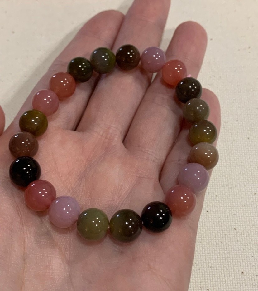 Old Mine Pink Green Tourmaline Bracelet 9.1mm Gemmy Crystal Stretch Bracelet