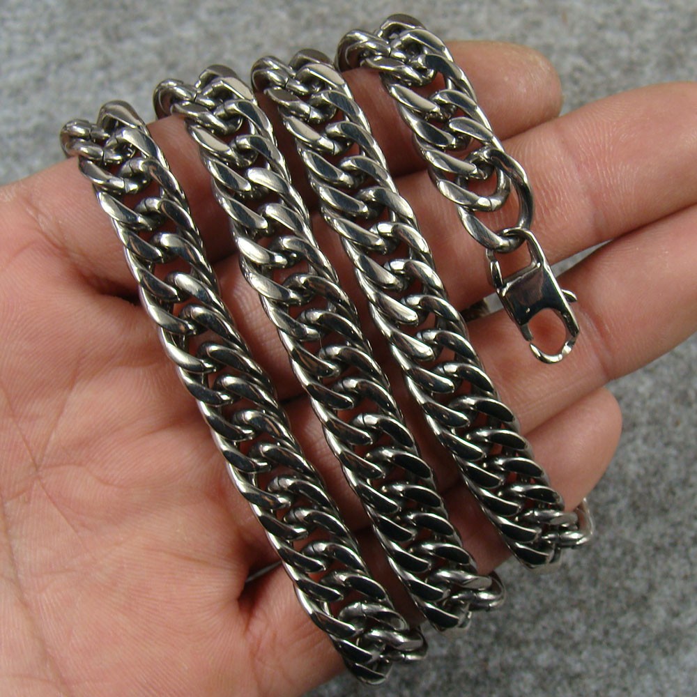 Pure Titanium 9.5mm Wide Curb Chain Anti-allergy Necklace, Length 25.59″ Ti192