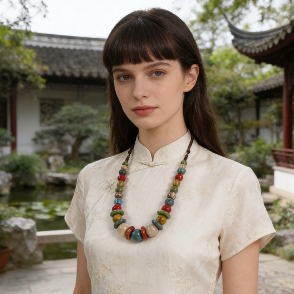 1 Pc Colorful Ceramic Bead Necklace Lightweight Durable Boho Jewelry for Women