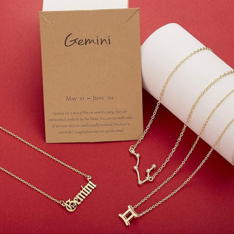 3pcs 12 Constellation Zodiac Sign Pendant Necklace Clavicle Chain Women Jewelry