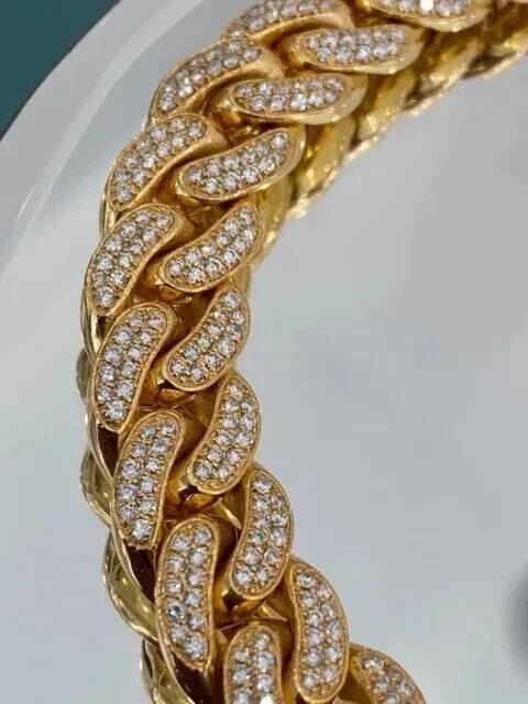 5 CT Round Cut Simulated Diamond Pave Cuban Link Bracelet 14k Yellow Gold Plated