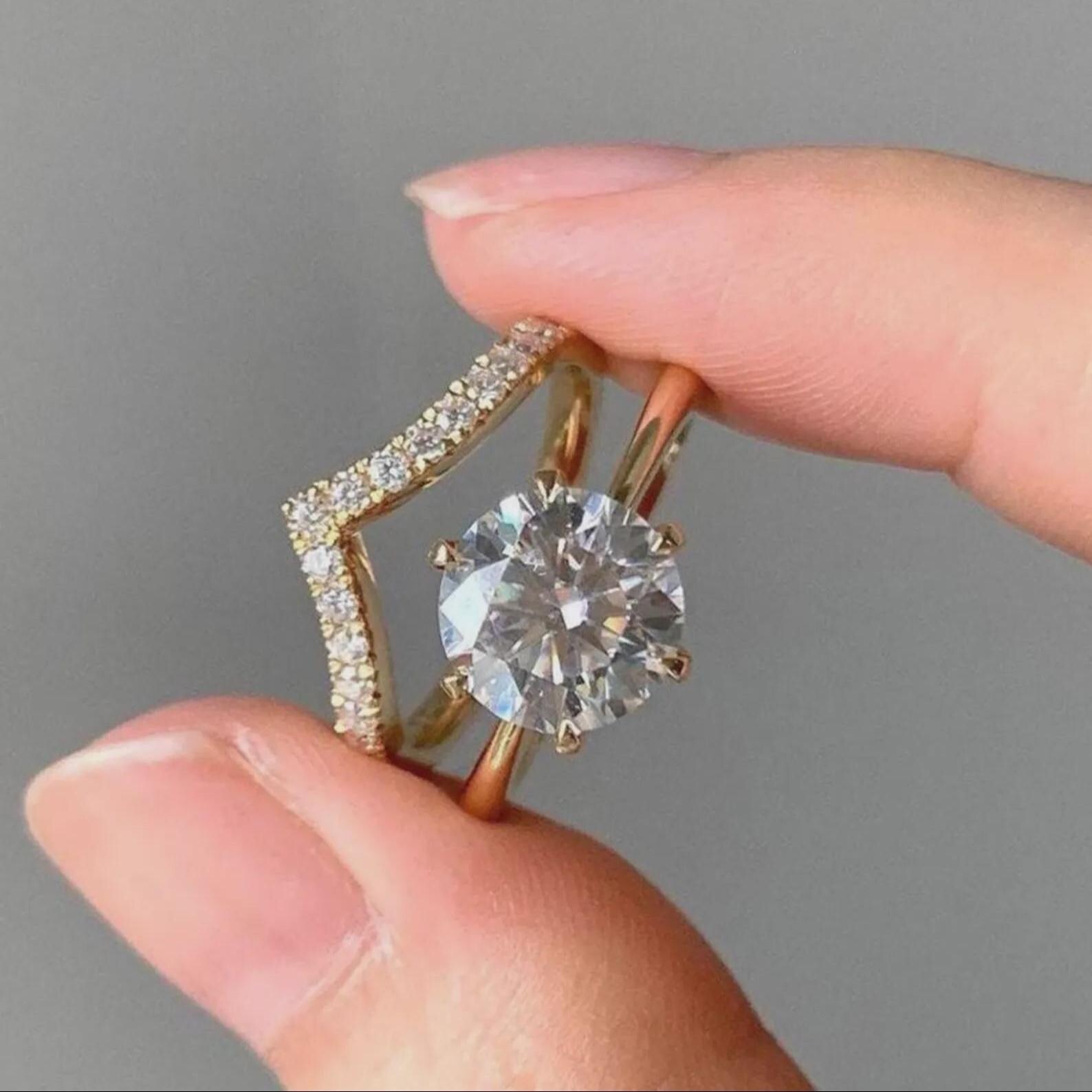 Round Cut Moissanite Ring Set Moissanite Engagement Ring Set Promise Bridal Ring
